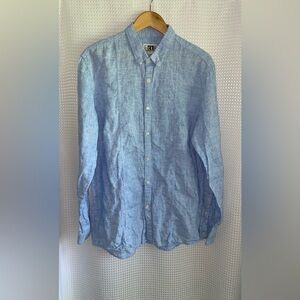 2/49$ Men’s Simons Le 31 blue 100%‎ premium linen long sleeve shirt size Large